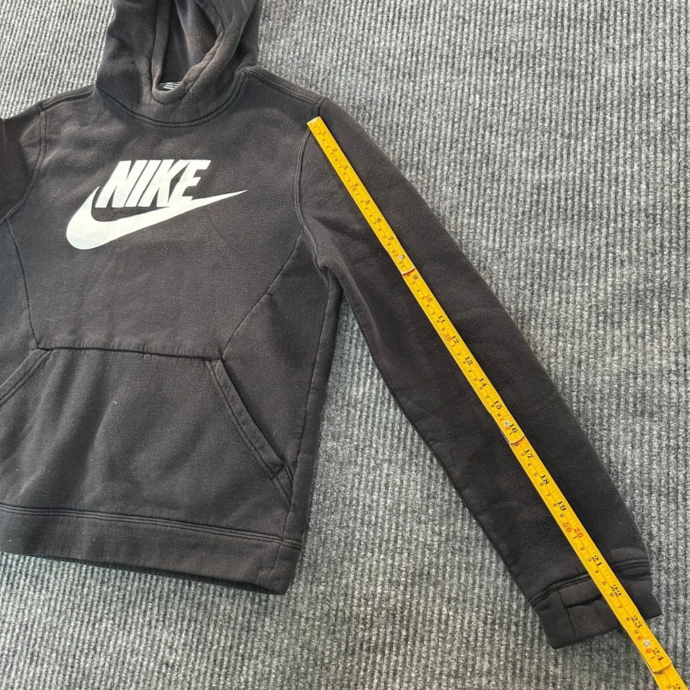 Nike Boys Sportswear Hoodie Size L Black White Swoosh Logo Fleece Pullover